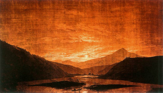 Caspar David Friedrich Mountainous River Landscape - Night Version - Canvas Print