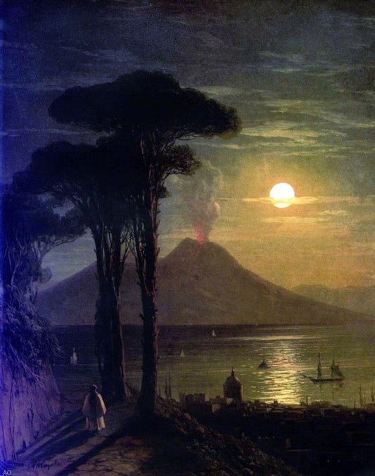  Ivan Constantinovich Aivazovsky The Bay of Naples at Moonlit Night, Vesuvius - Canvas Print