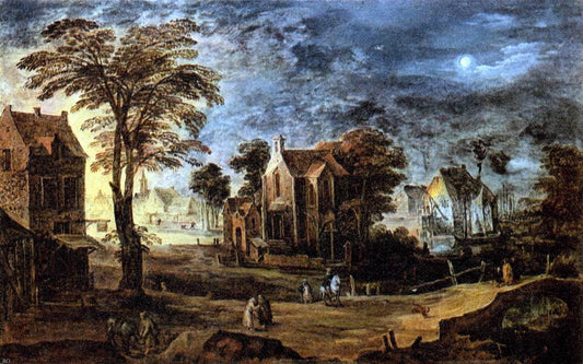  Joos De Momper Village at Full Moon - Canvas Print