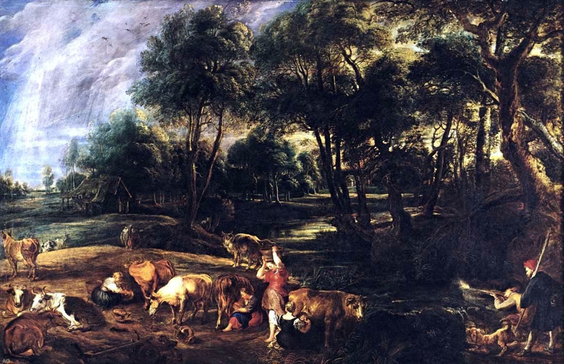  Peter Paul Rubens Landscape with Cows and Wildfowlers - Canvas Print