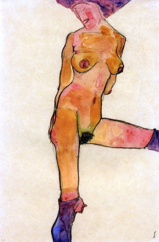  Egon Schiele Female Nude - Canvas Print