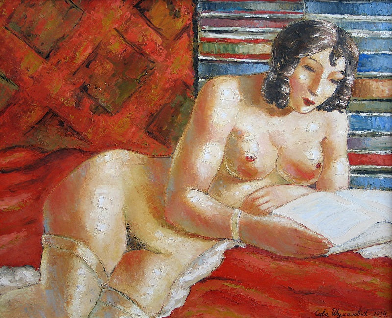Sava Sumanovic Half-lying Female Nude on the Couch - Canvas Print