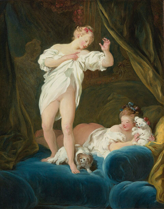 Jean-Honore Fragonard Two Girls on a Bed Playing with their Dogs - Canvas Print