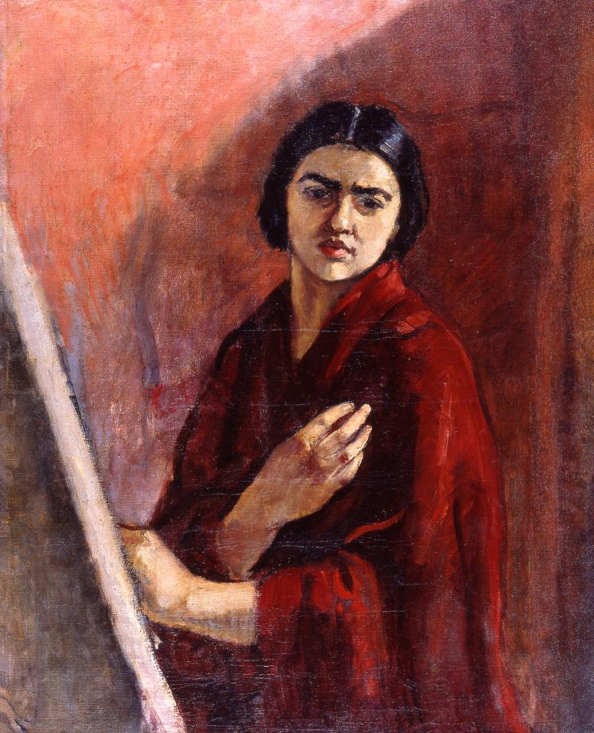 Amrita Sher-Gil Self-Portrait with Easel - Canvas Print