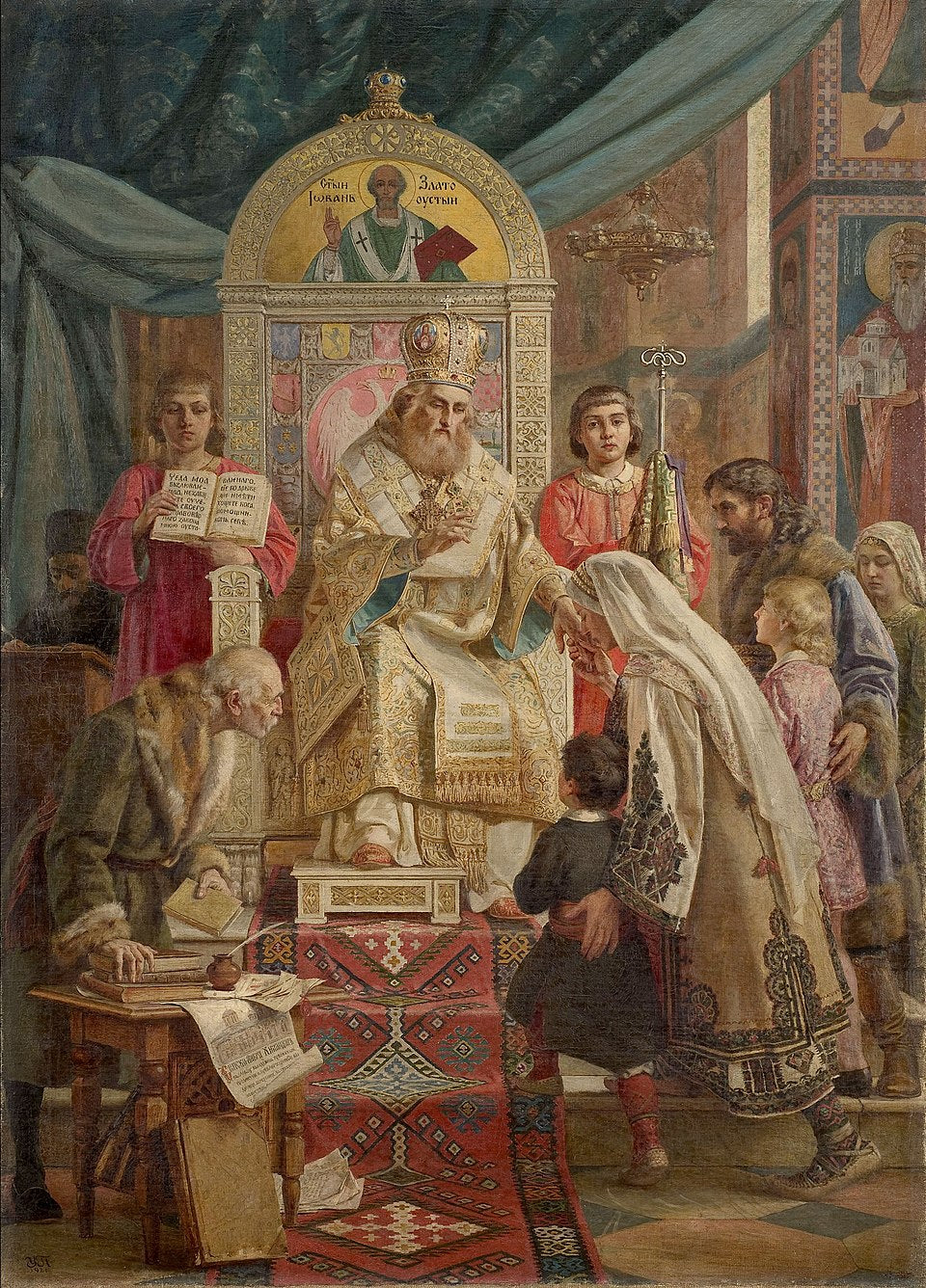 Uros Predic Saint Sava Blesses Serb Youth - Canvas Print