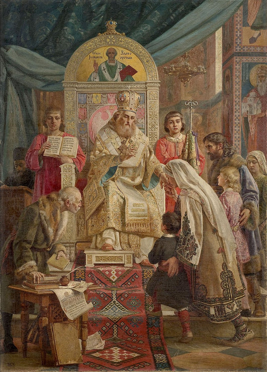 Uros Predic Saint Sava Blesses Serb Youth - Canvas Print
