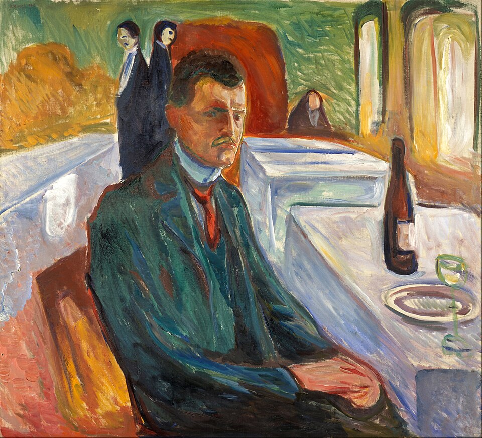 Edvard Munch Self-Portrait with a Bottle of Wine - Canvas Print
