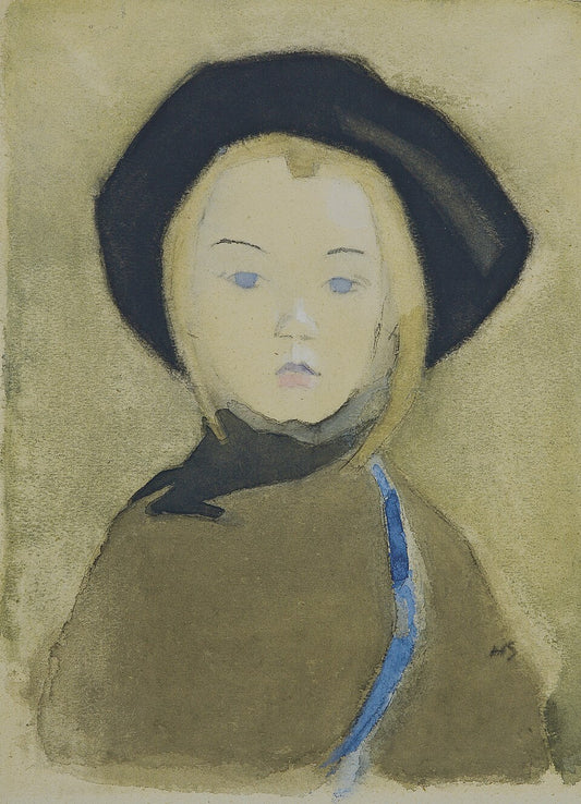 Helene Schjerfbeck Girl with Blue Ribbon - Canvas Print