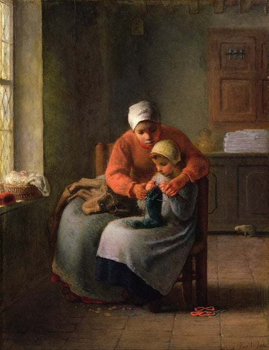 Jean-Francois Millet The Knitting Lesson - Canvas Print