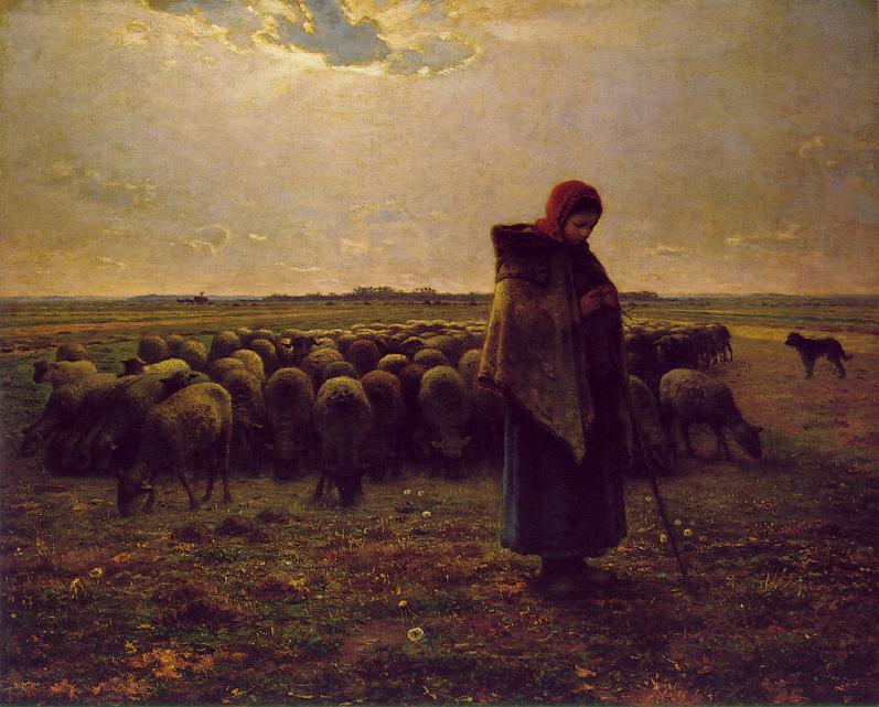 Jean-Francois Millet Shepherdess with her Flock - Canvas Print