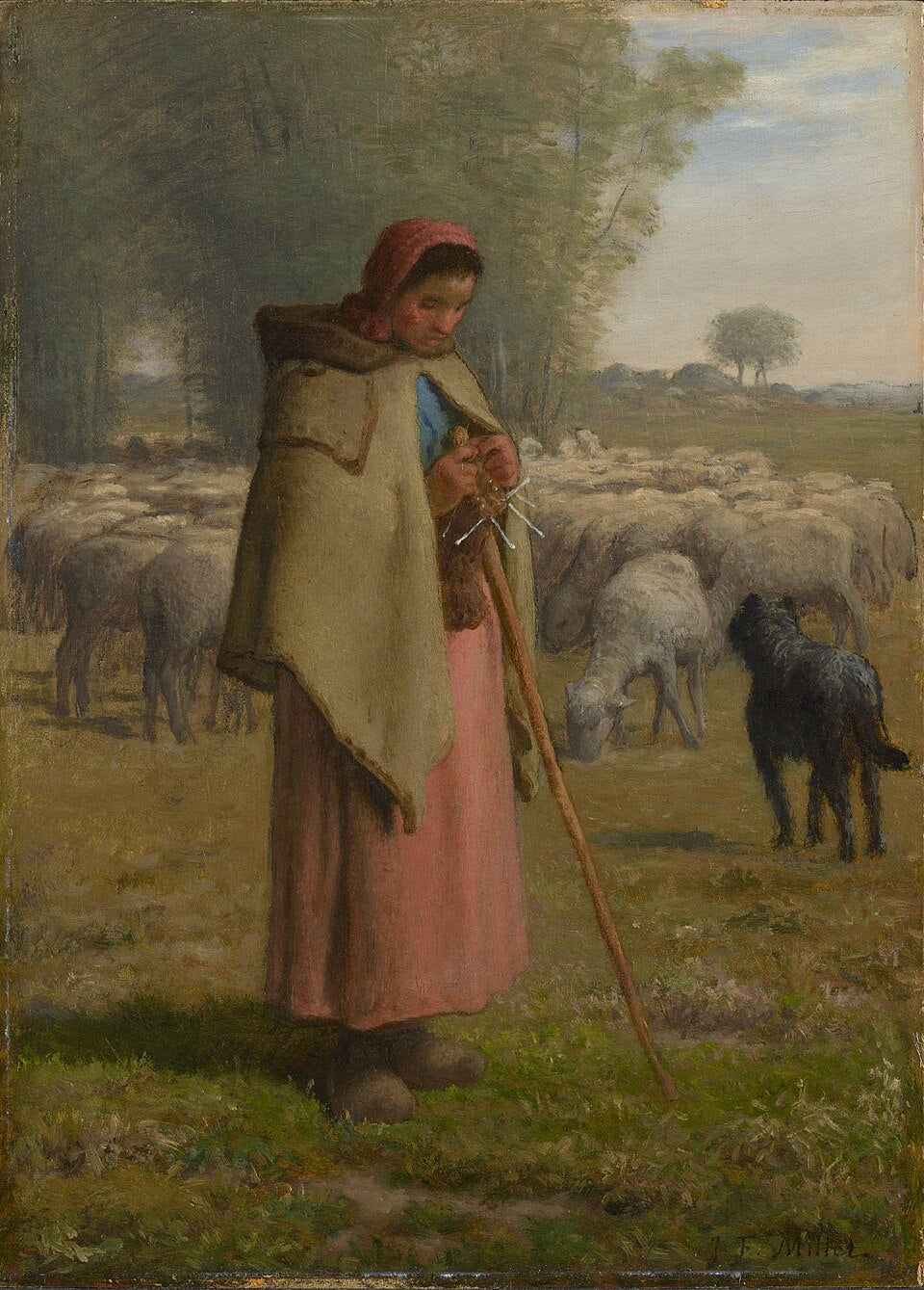 Jean-Francois Millet Young Girl Guarding her Sheep - Canvas Print