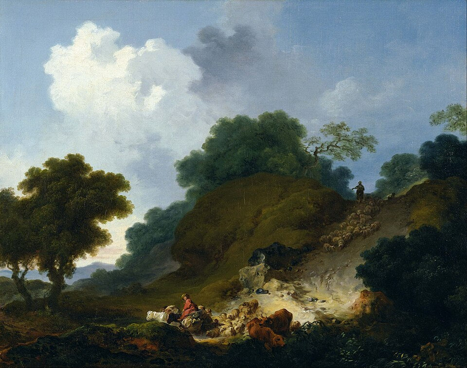 Jean-Honore Fragonard Landscape with Shepherds and Flock of Sheep - Canvas Print