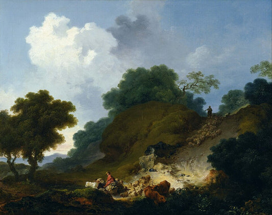 Jean-Honore Fragonard Landscape with Shepherds and Flock of Sheep - Canvas Print