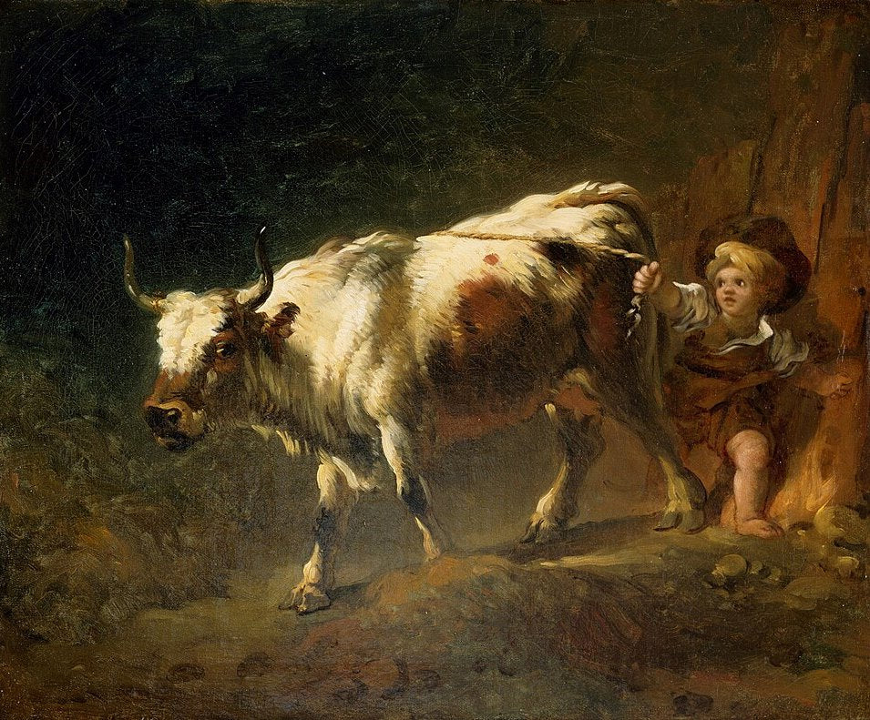 Jean-Honore Fragonard Boy Attempting to Restrain a Cow by a Rope - Canvas Print