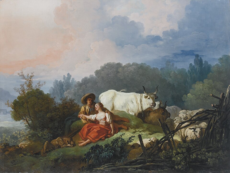 Jean-Honore Fragonard Pastoral Landscape with a Shepherd and Shepherdess at Rest - Canvas Print