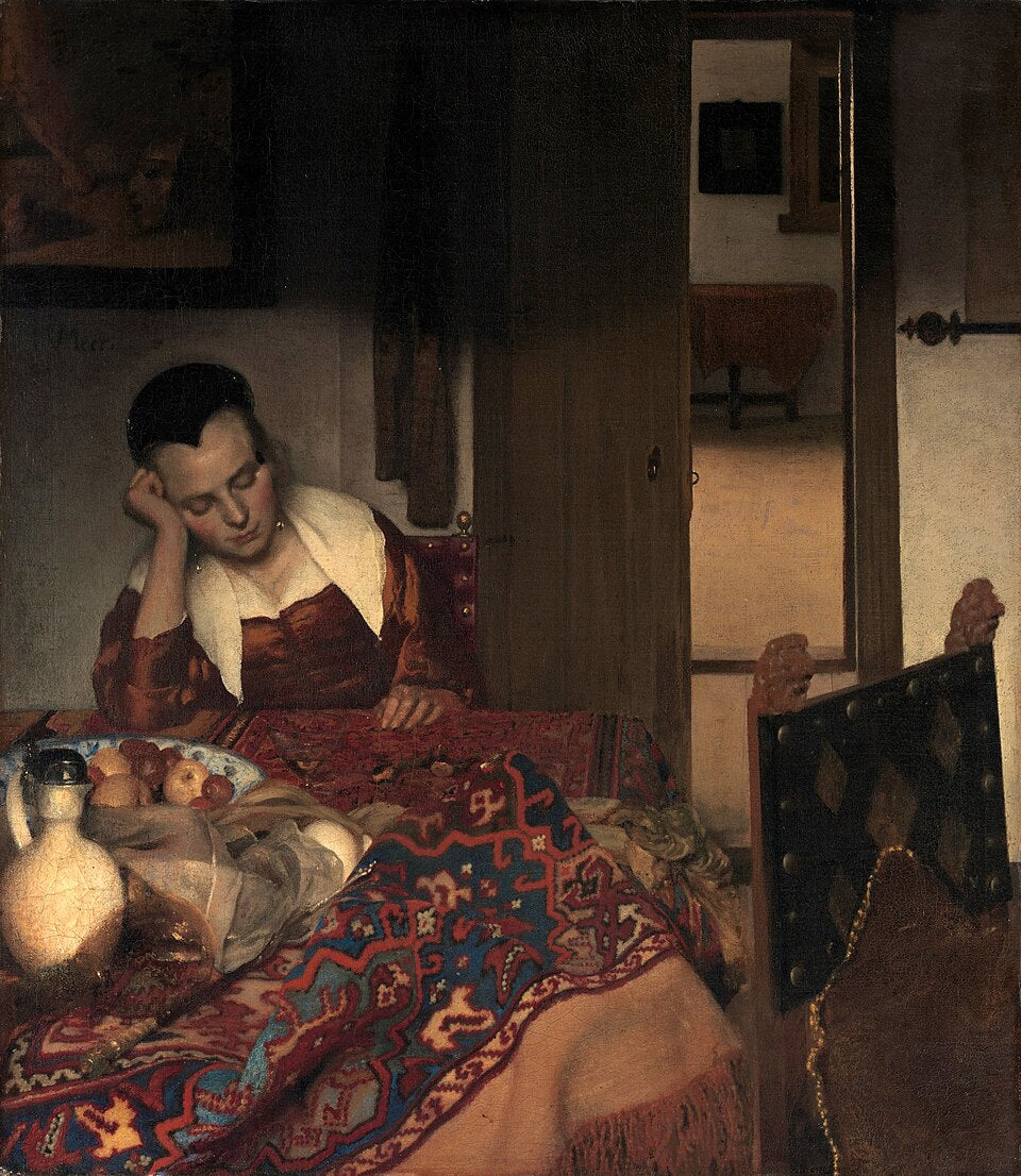 Johannes Vermeer A Girl Asleep - also known as A Maid Asleep - Canvas Print