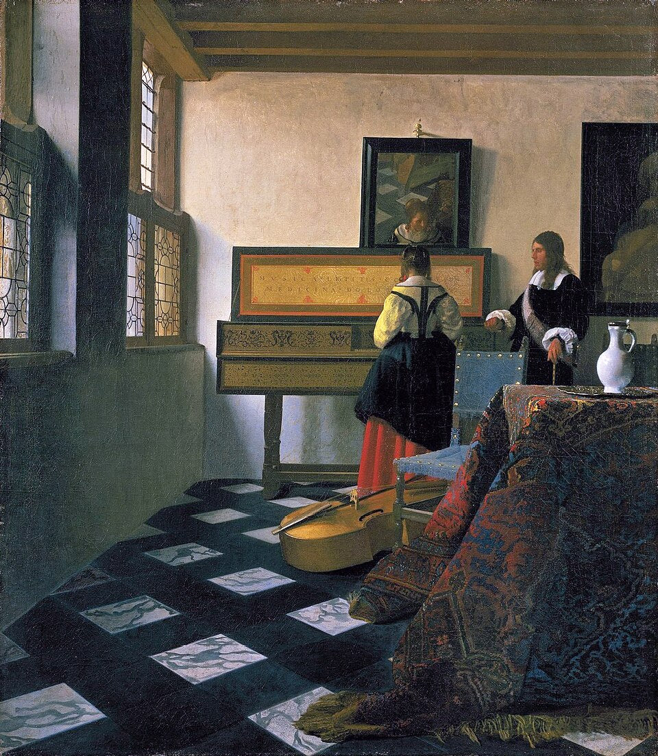Johannes Vermeer The Music Lesson - also known as A Lady at the Virginals with a Gentleman - Canvas Print