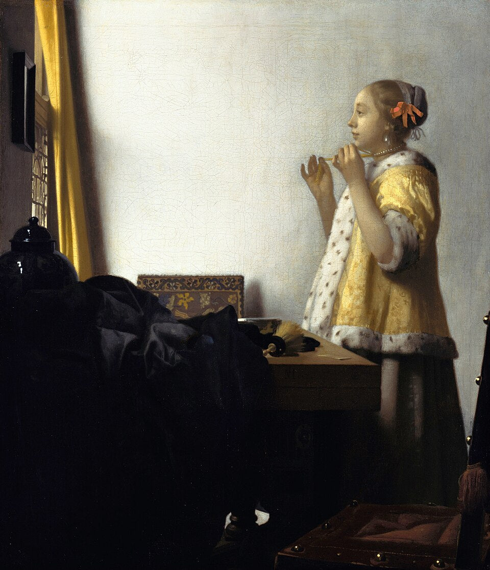 Johannes Vermeer Woman with a Pearl Necklace - Canvas Print