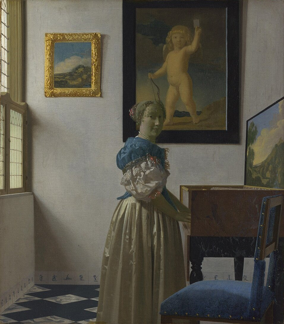Johannes Vermeer Lady Standing at a Virginal, also known as Young Woman Standing at a Virginal - Canvas Print