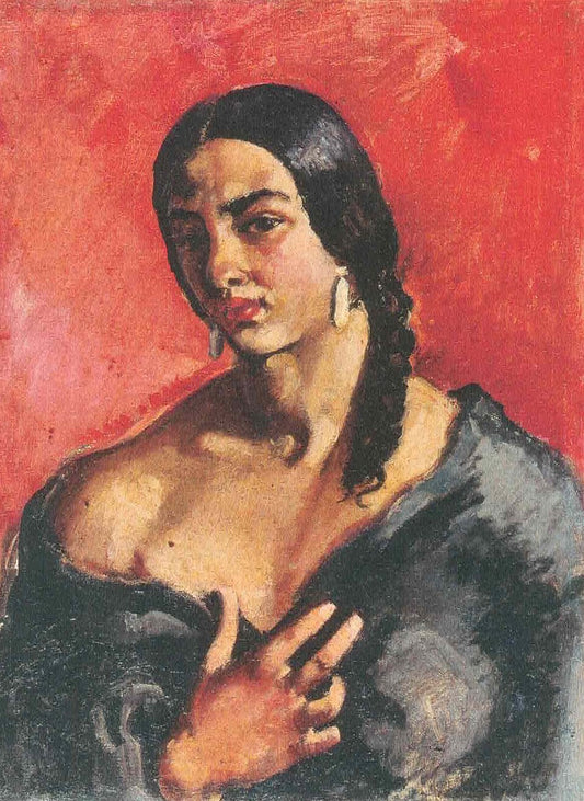 Amrita Sher-Gil Self-Portrait with Red Background - Canvas Print