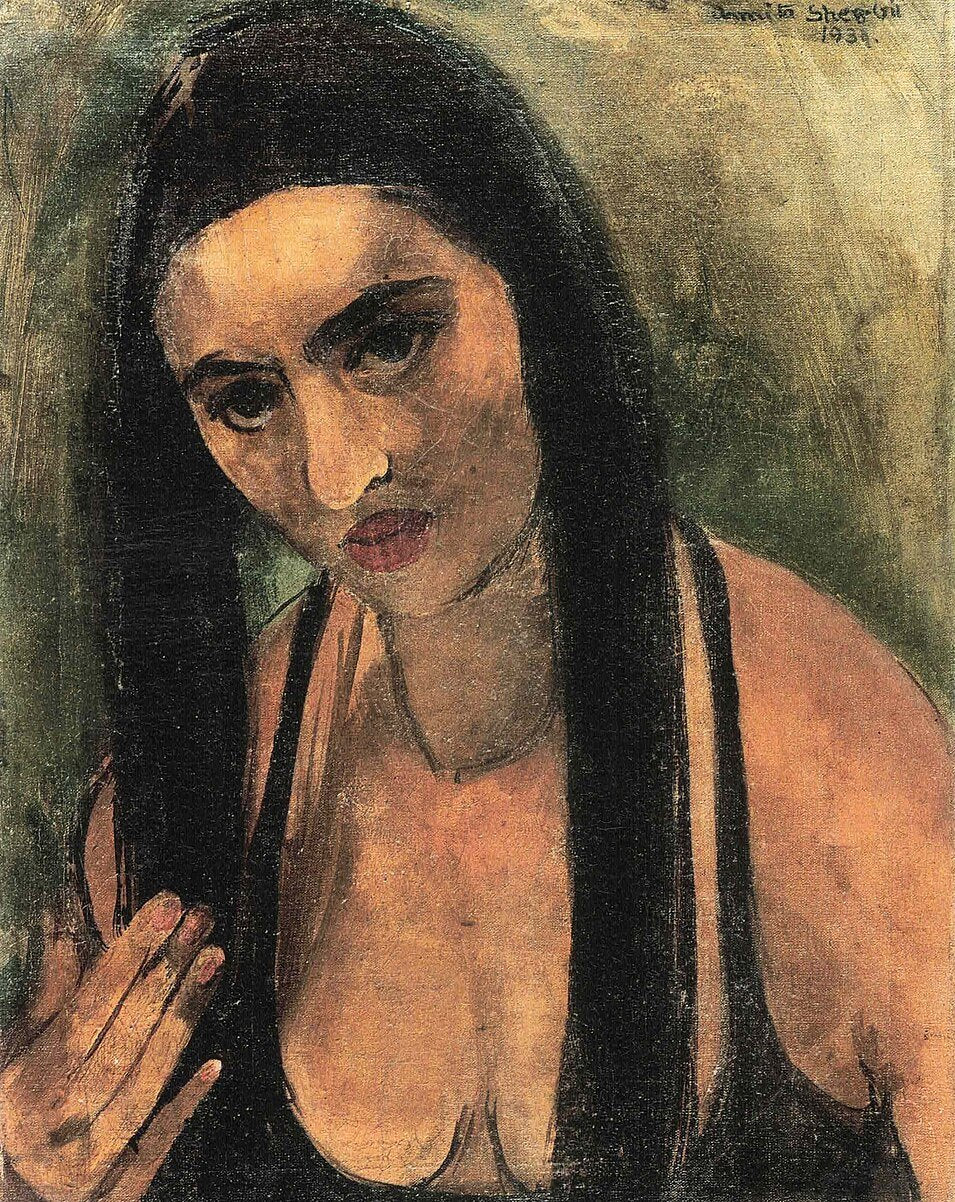 Amrita Sher-Gil Self-Portrait with Long Hair - Canvas Print