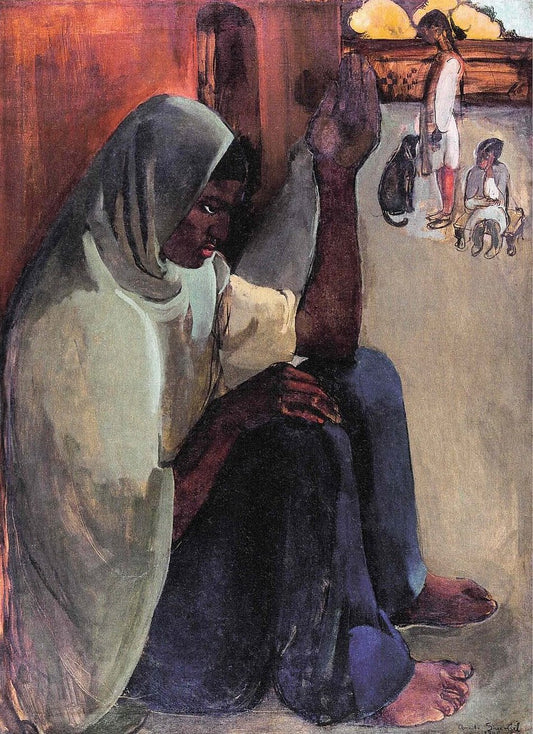 Amrita Sher-Gil Woman on Terrace - Canvas Print