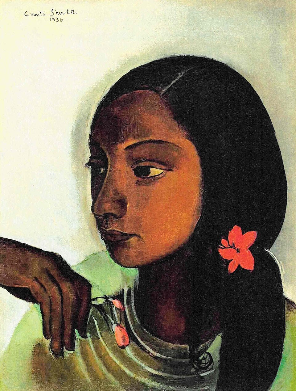 Amrita Sher-Gil Portrait of Girl with Flower - Canvas Print