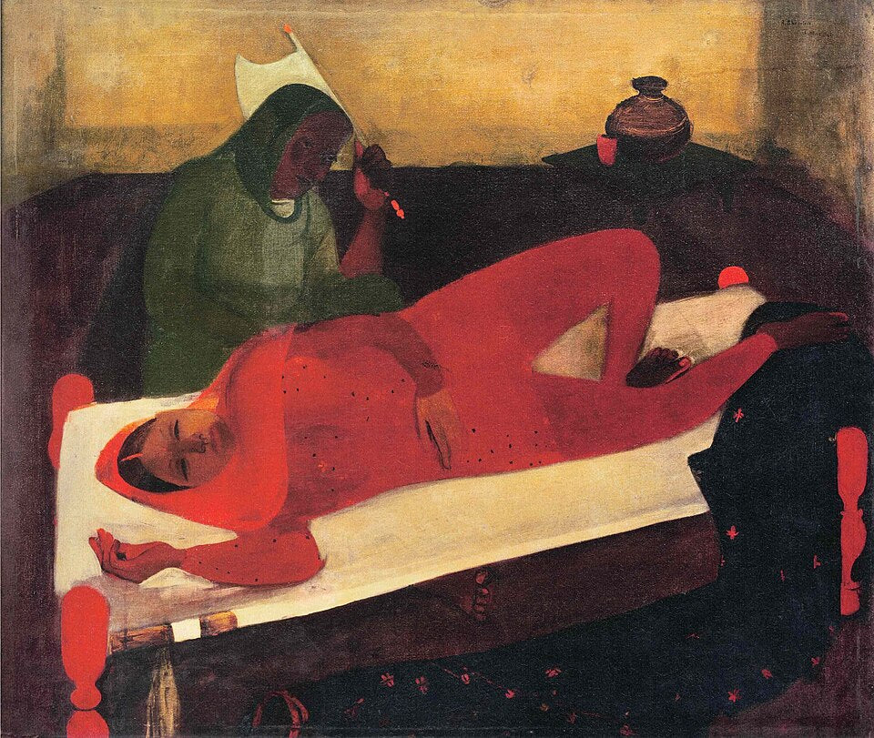 Amrita Sher-Gil Woman on Charpoy - Canvas Print