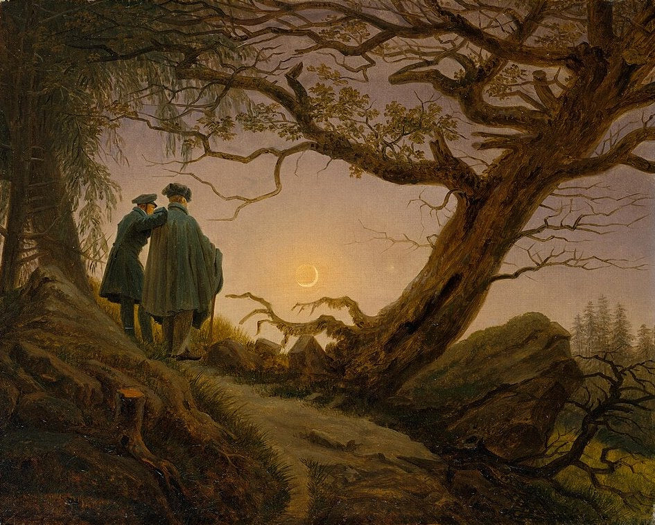 Caspar David Friedrich Two Men Contemplating the Moon - Canvas Print