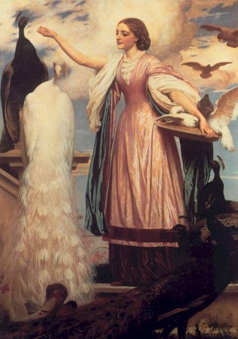 Frederic Leighton A Girl Feeding Peacocks - Canvas Print