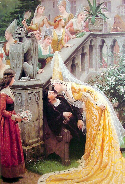 Edmund Blair Leighton The Queen Kisses the Sleeping Poet Alain Chartier - Canvas Print