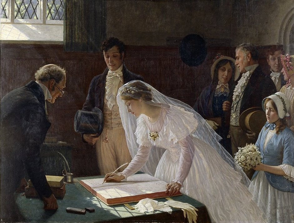 Edmund Blair Leighton Signing the Register - Canvas Print