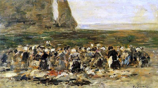  Eugene-Louis Boudin Laundresses at Etretat - Canvas Print