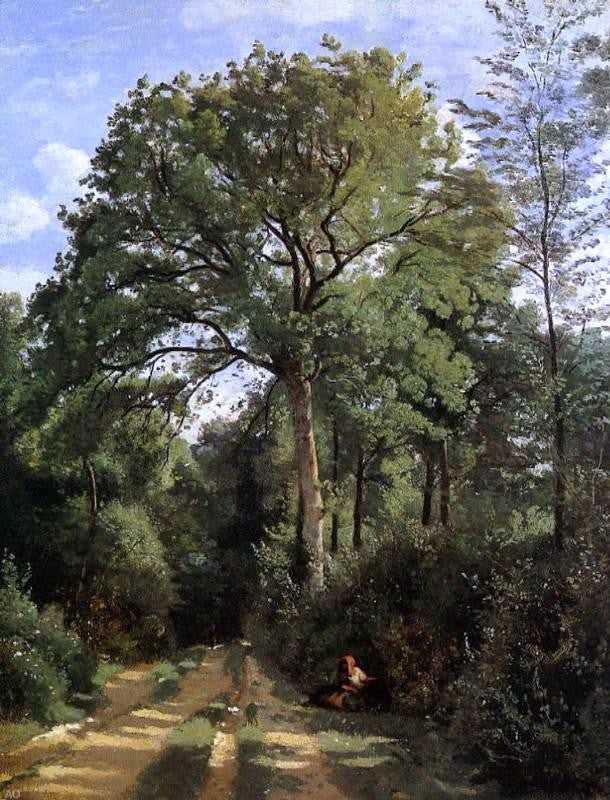  Jean-Baptiste-Camille Corot Ville d'Avray - Edge of the Woods with a Female Cowherd - Canvas Print