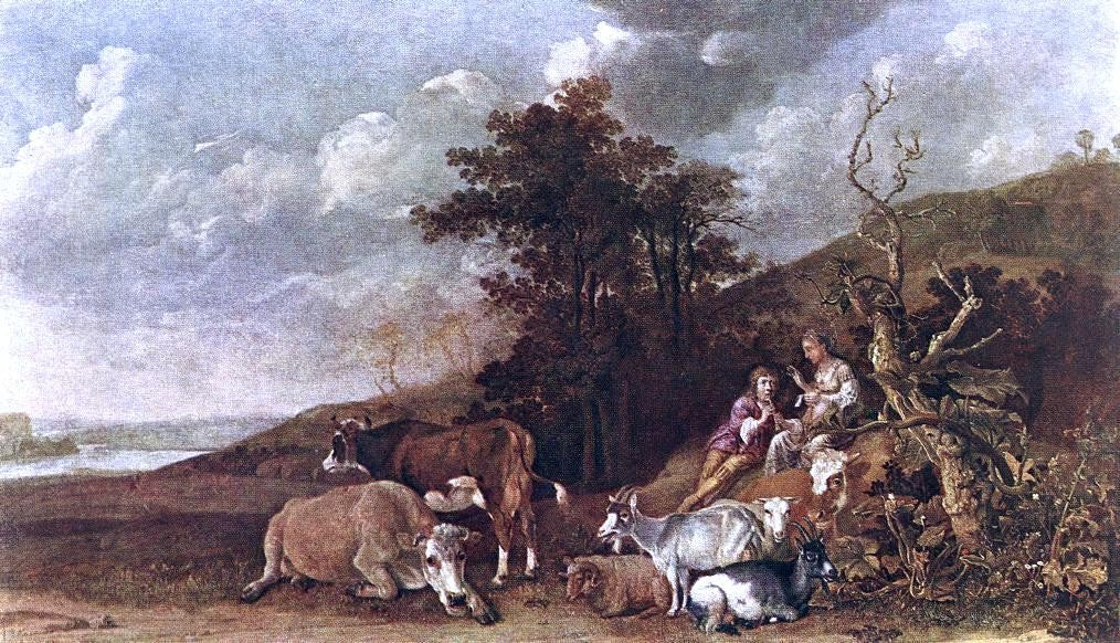  Paulus Potter Landscape with Shepherdess and Shepherd Playing Flute - Canvas Print