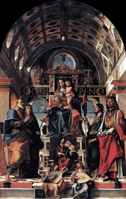  Bartolomeo Montagna Madonna and Child Enthroned with Saints - Canvas Print