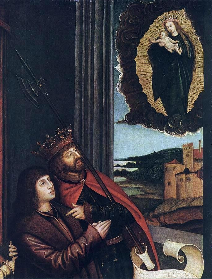  Bernhard Strigel St Ladislas Presents Wladislav II and his Sons to the Virgin (detail) - Canvas Print