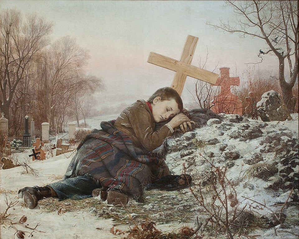 Uros Predic Orphan on Mother's Grave - Canvas Print
