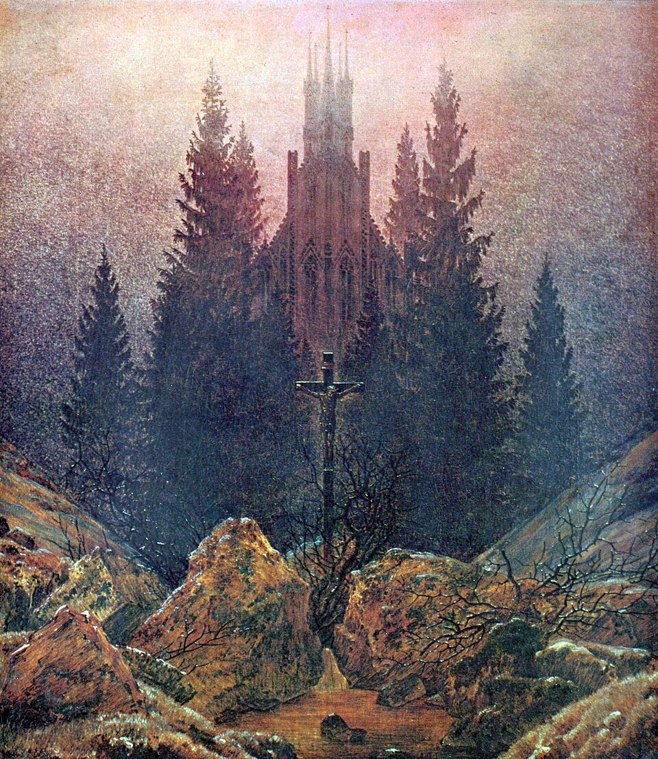 Caspar David Friedrich Cross and Cathedral in the Mountains - Canvas Print