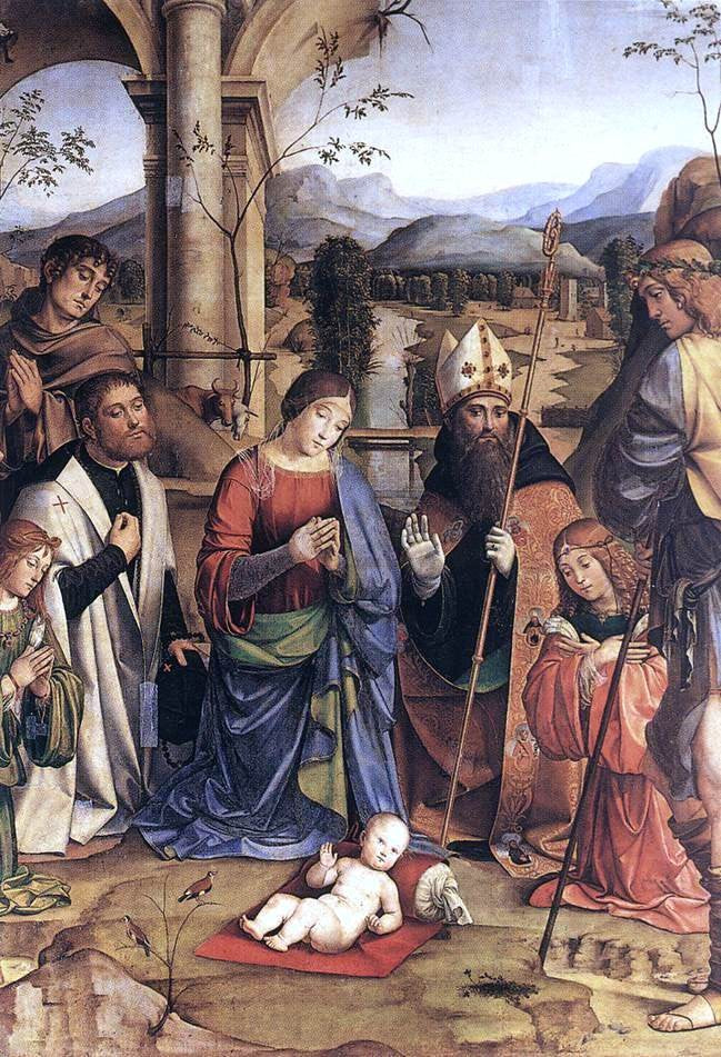  Francesco Francia Adoration of the Child (detail) - Canvas Print