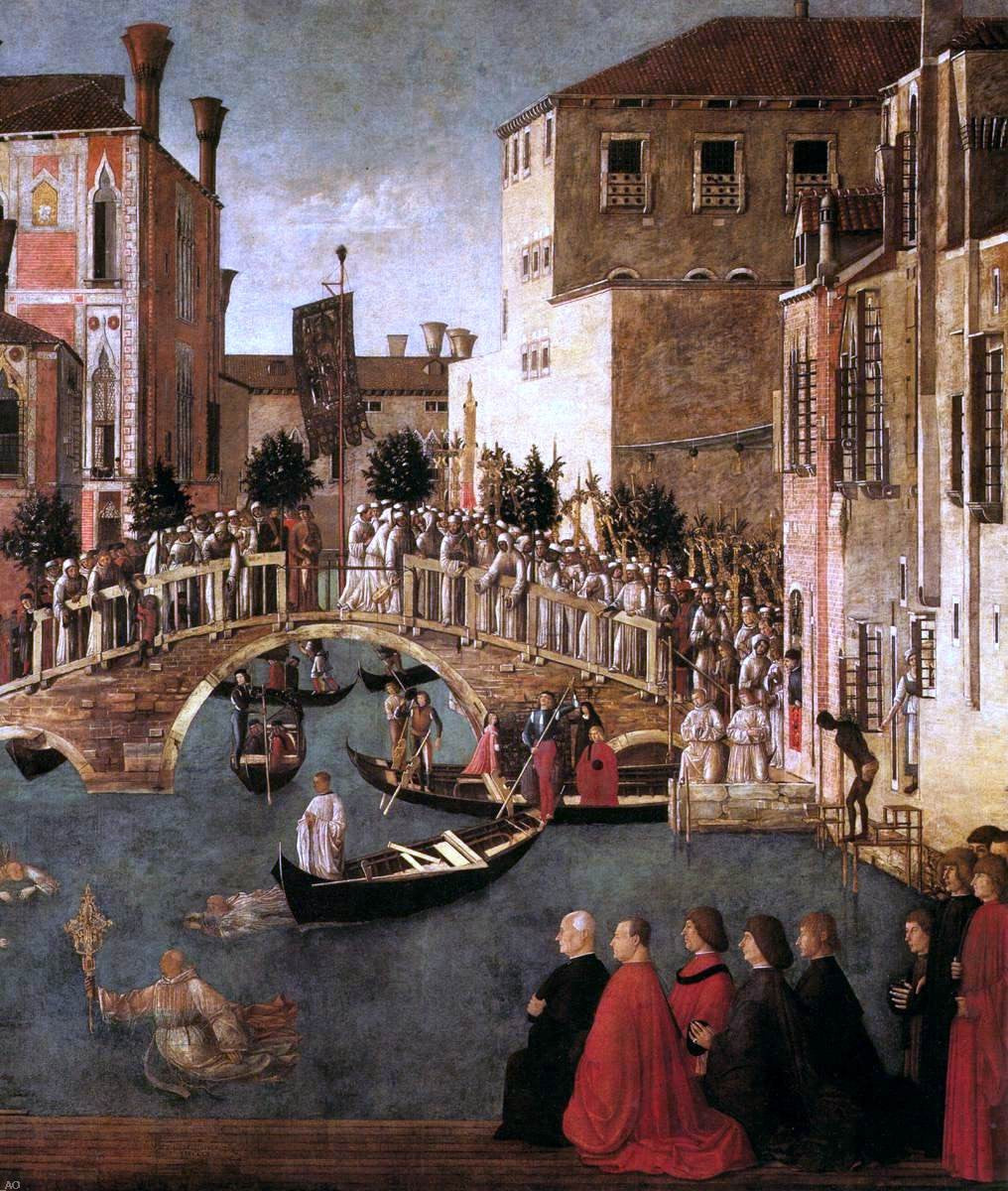  Gentile Bellini Miracle of the Cross at the Bridge of San Lorenzo (detail) - Canvas Print