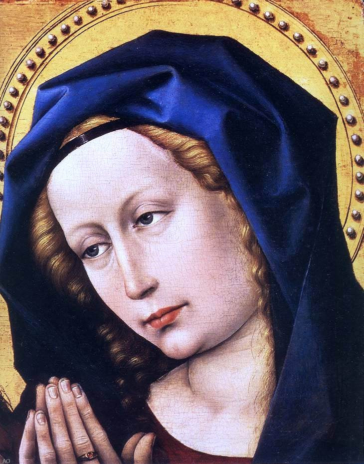  Robert Campin Blessing Christ and Praying Virgin (detail) - Canvas Print