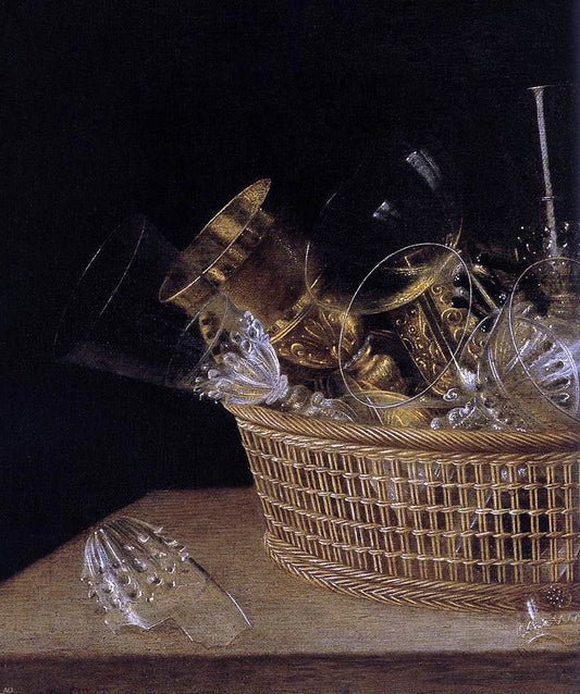  Sebastien Stoskopff Still-Life of Glasses in a Basket (detail) - Canvas Print