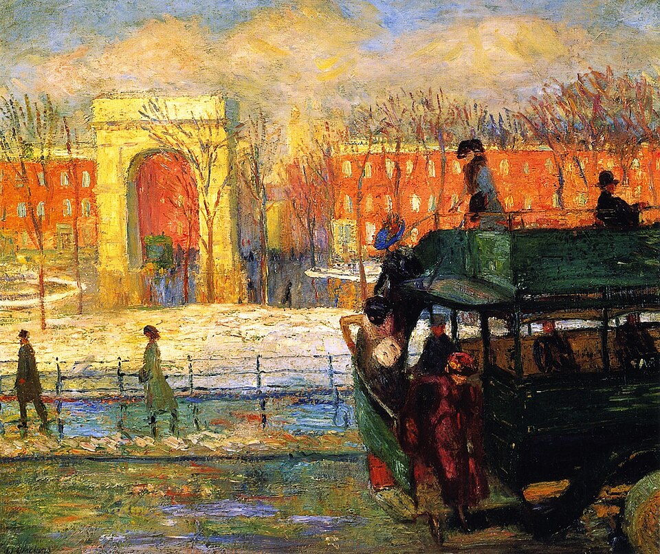 William James Glackens Descending from the Bus - Canvas Print
