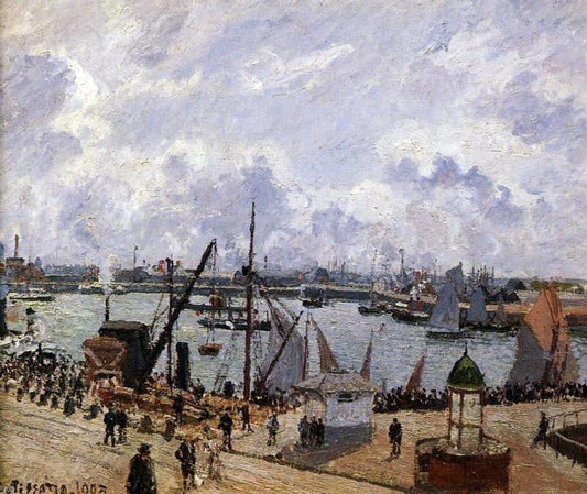  Camille Pissarro The Inner Harbor, Le Havre - Morning Sun, Rising Tide - Canvas Print