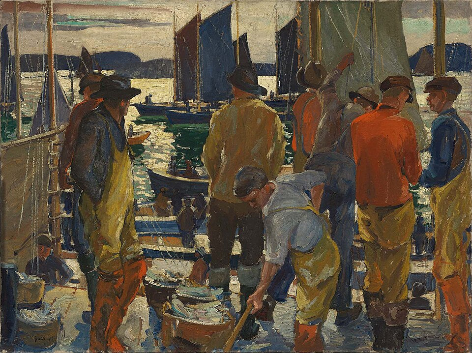 Jonas Lie When the Boats Come In - Canvas Print