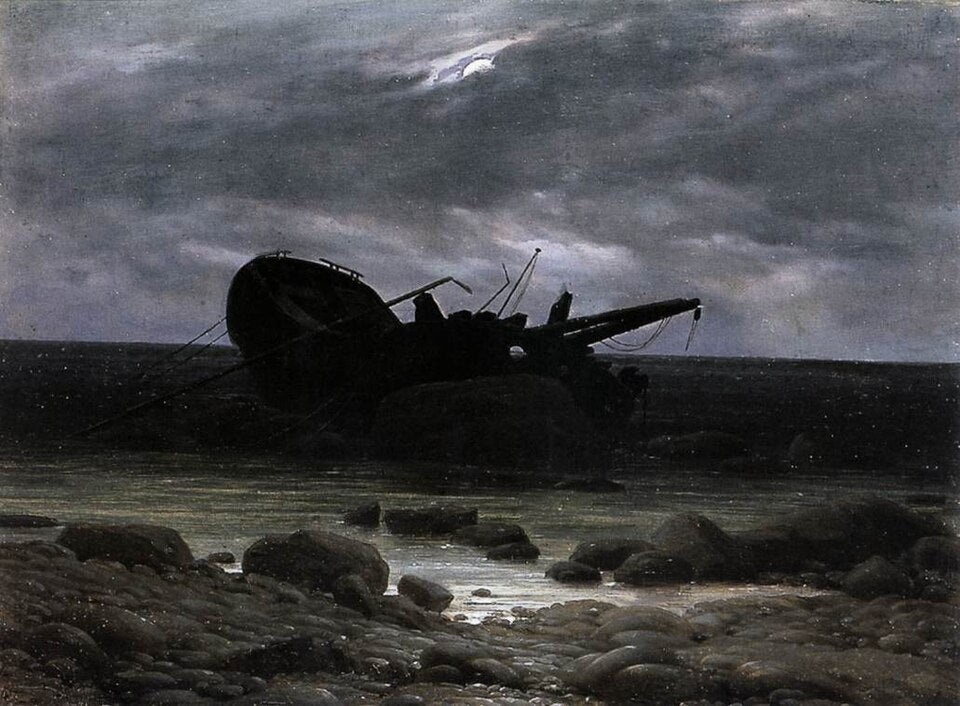 Caspar David Friedrich Wreck in the Moonlight - Canvas Print