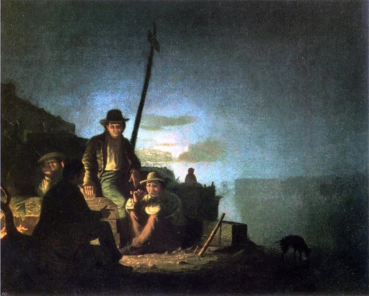 George Caleb Bingham Watching the Cargo at Night (also known as Raftsmen at Night) - Canvas Print
