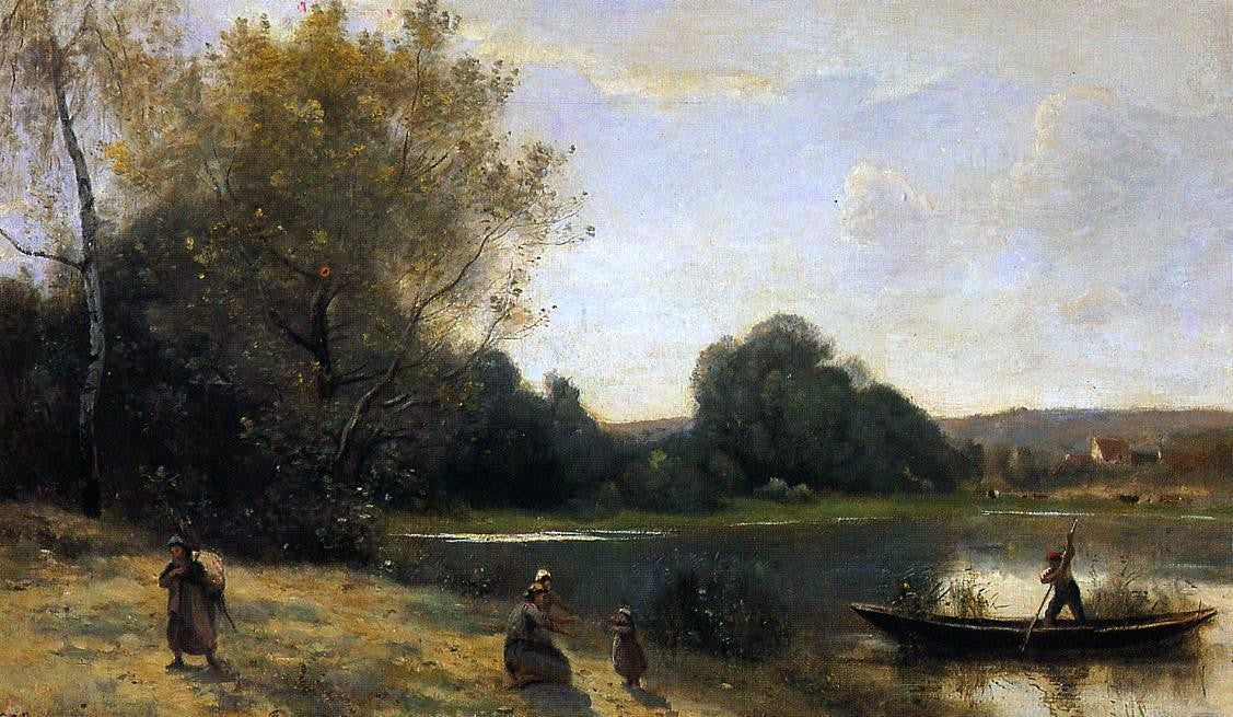  Jean-Baptiste-Camille Corot Ville d'Avray - The Boat Leaving the Shore - Canvas Print