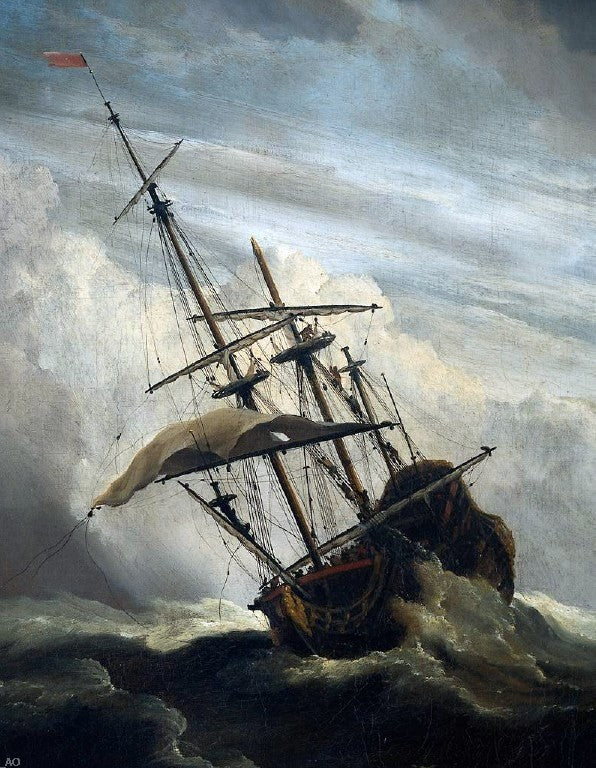  The Younger Willem Van de Velde Ship in High Seas Caught by a Squall [detail #1] - Canvas Print